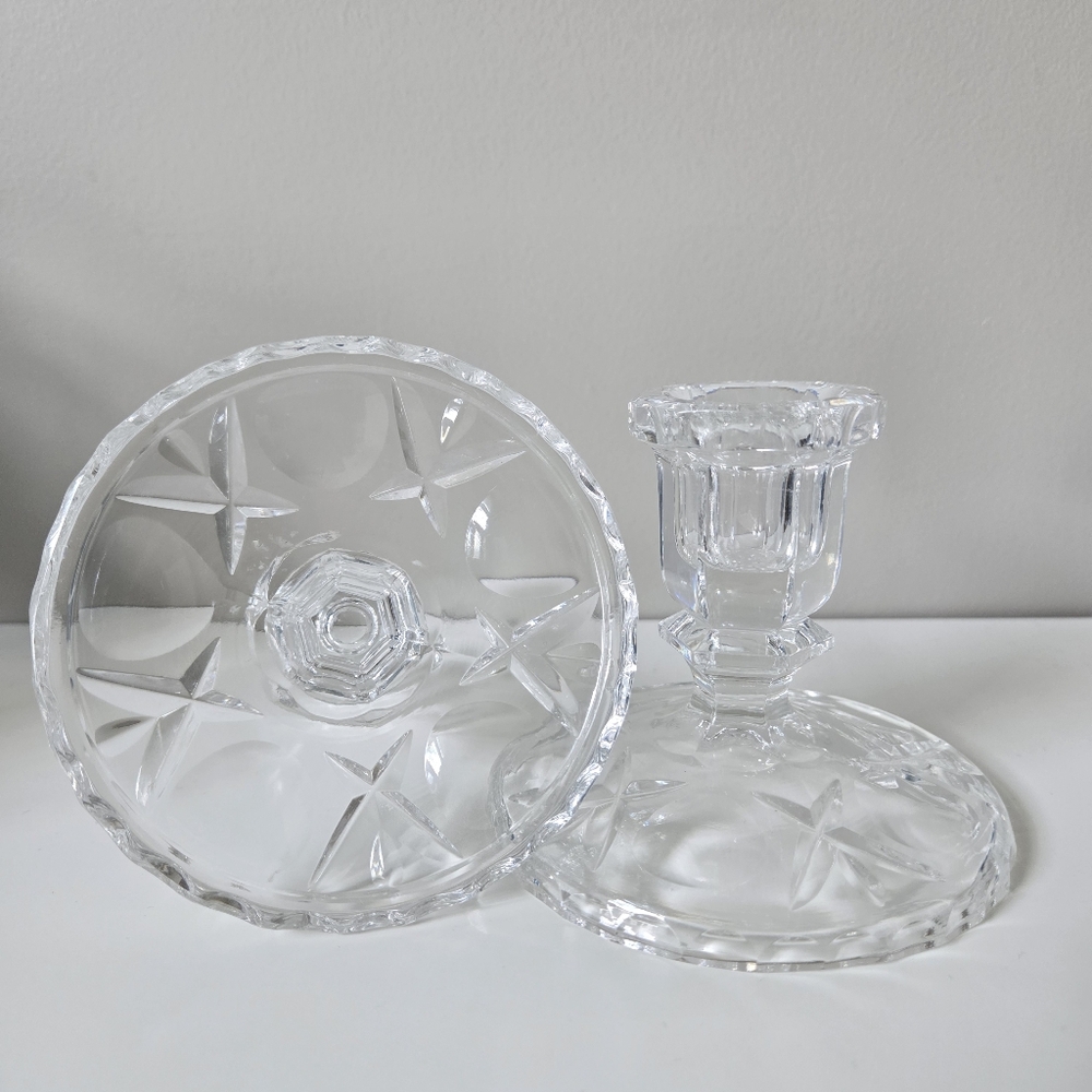 Vintage Crystal Olive And Cross Single Candlestick Holders